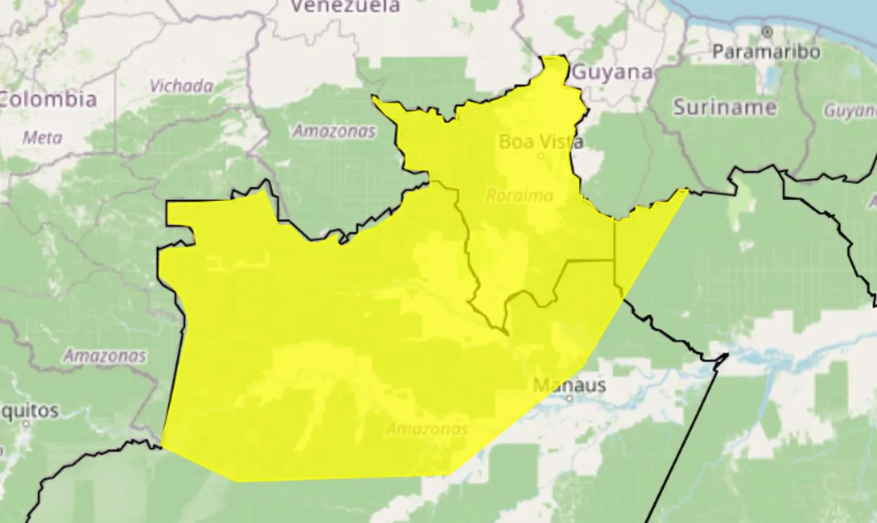 o mapa mostra as &aacute;reas em alerta para chuva intensa